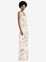 Side View Thumbnail - Blush Garden Convertible Tie-Shoulder Empire Waist Maxi Dress