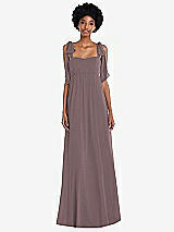 Front View Thumbnail - French Truffle Convertible Tie-Shoulder Empire Waist Maxi Dress