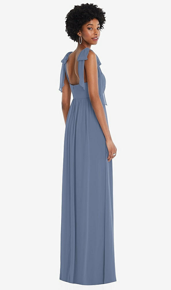 Back View - Larkspur Blue Convertible Tie-Shoulder Empire Waist Maxi Dress