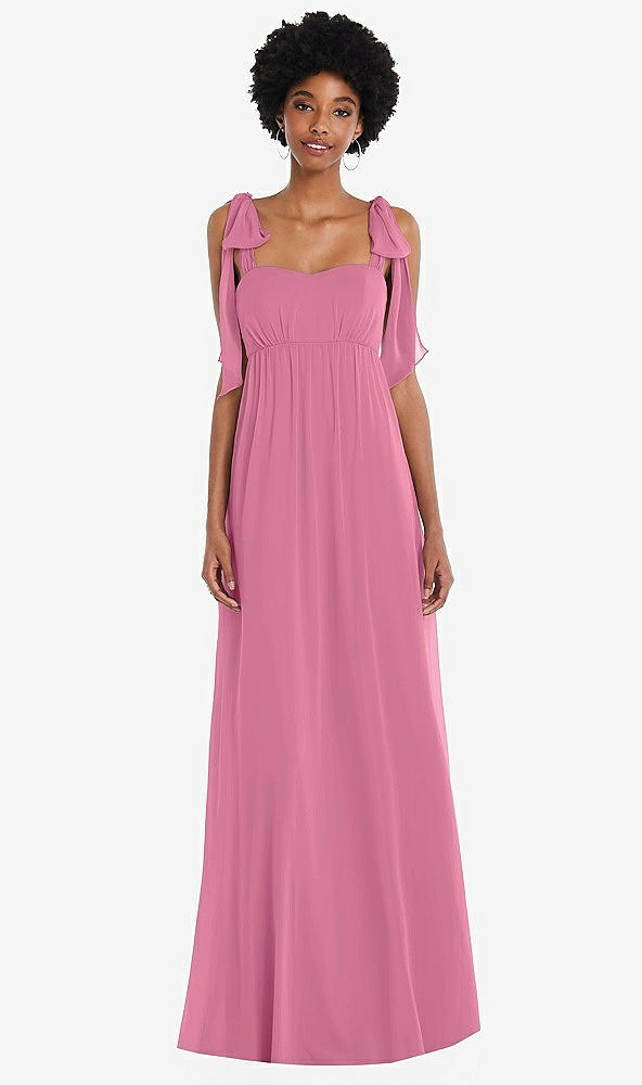 Front View - Orchid Pink Convertible Tie-Shoulder Empire Waist Maxi Dress