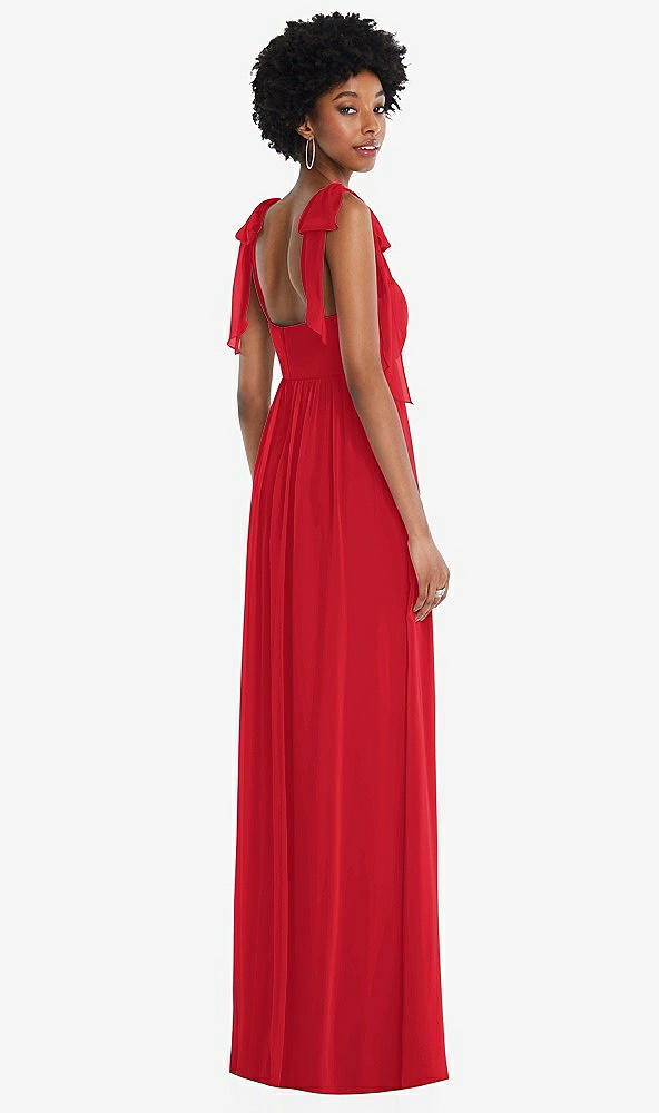 Back View - Parisian Red Convertible Tie-Shoulder Empire Waist Maxi Dress