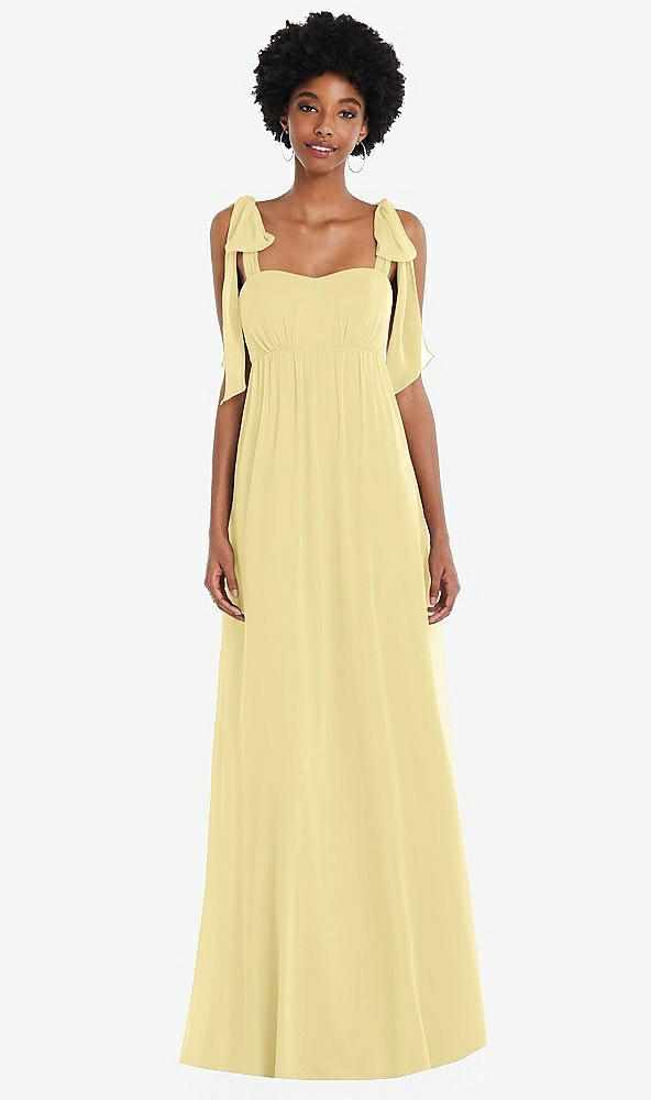 Front View - Pale Yellow Convertible Tie-Shoulder Empire Waist Maxi Dress