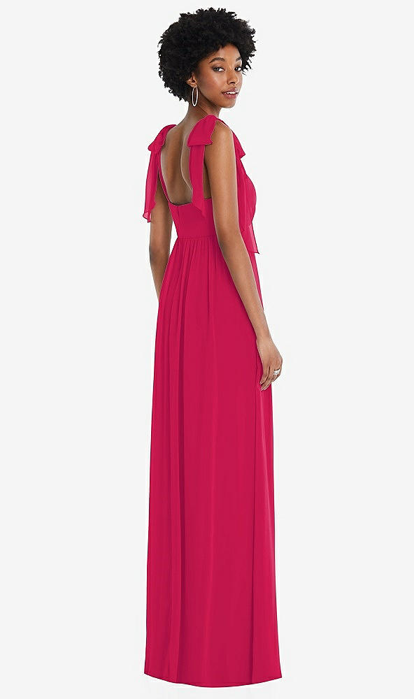 Back View - Vivid Pink Convertible Tie-Shoulder Empire Waist Maxi Dress