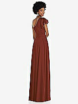 Rear View Thumbnail - Auburn Moon Draped One-Shoulder Flutter Sleeve Maxi Dress with Front Slit