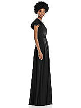 Side View Thumbnail - Black Draped One-Shoulder Flutter Sleeve Maxi Dress with Front Slit