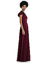Side View Thumbnail - Cabernet Draped One-Shoulder Flutter Sleeve Maxi Dress with Front Slit