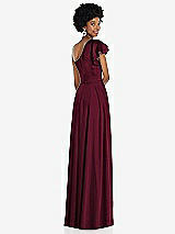 Rear View Thumbnail - Cabernet Draped One-Shoulder Flutter Sleeve Maxi Dress with Front Slit