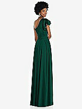 Rear View Thumbnail - Hunter Green Draped One-Shoulder Flutter Sleeve Maxi Dress with Front Slit