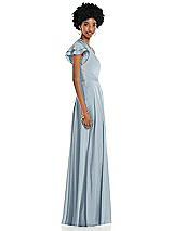 Side View Thumbnail - Mist Draped One-Shoulder Flutter Sleeve Maxi Dress with Front Slit