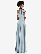 Rear View Thumbnail - Mist Draped One-Shoulder Flutter Sleeve Maxi Dress with Front Slit