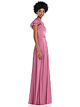 Side View Thumbnail - Orchid Pink Draped One-Shoulder Flutter Sleeve Maxi Dress with Front Slit