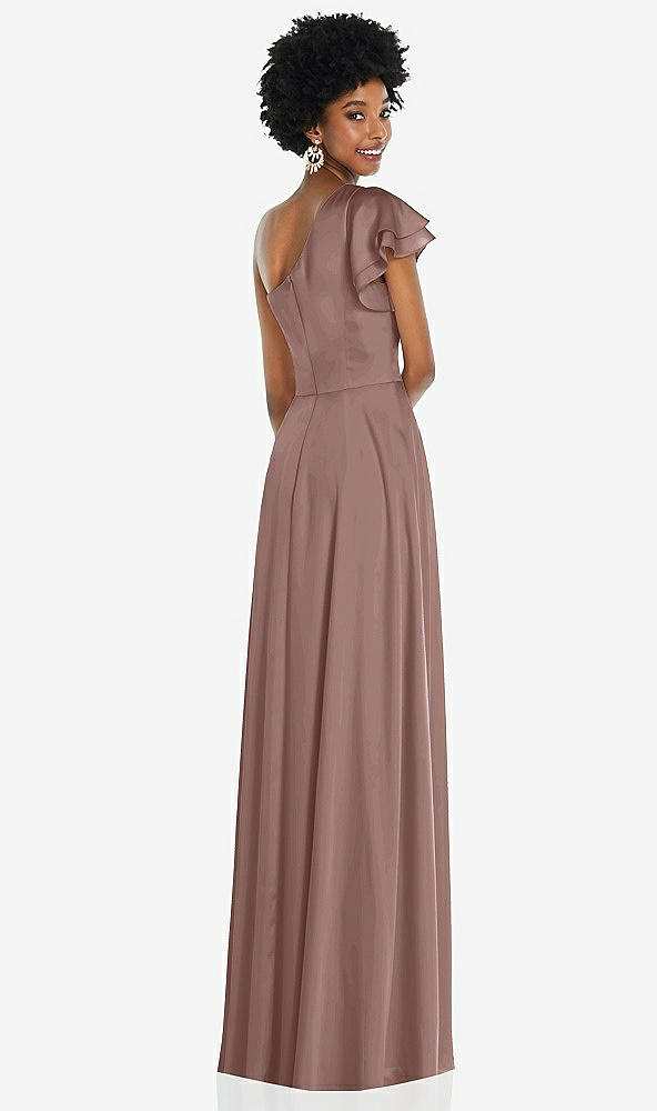 Back View - Sienna Draped One-Shoulder Flutter Sleeve Maxi Dress with Front Slit