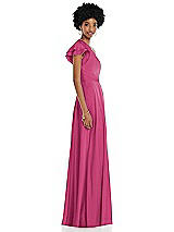 Side View Thumbnail - Tea Rose Draped One-Shoulder Flutter Sleeve Maxi Dress with Front Slit
