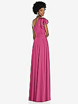 Rear View Thumbnail - Tea Rose Draped One-Shoulder Flutter Sleeve Maxi Dress with Front Slit