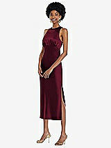 Front View Thumbnail - Cabernet Jewel Neck Sleeveless Midi Dress with Bias Skirt