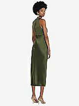 Rear View Thumbnail - Olive Green Jewel Neck Sleeveless Midi Dress with Bias Skirt