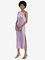 Front View Thumbnail - Pale Purple Jewel Neck Sleeveless Midi Dress with Bias Skirt