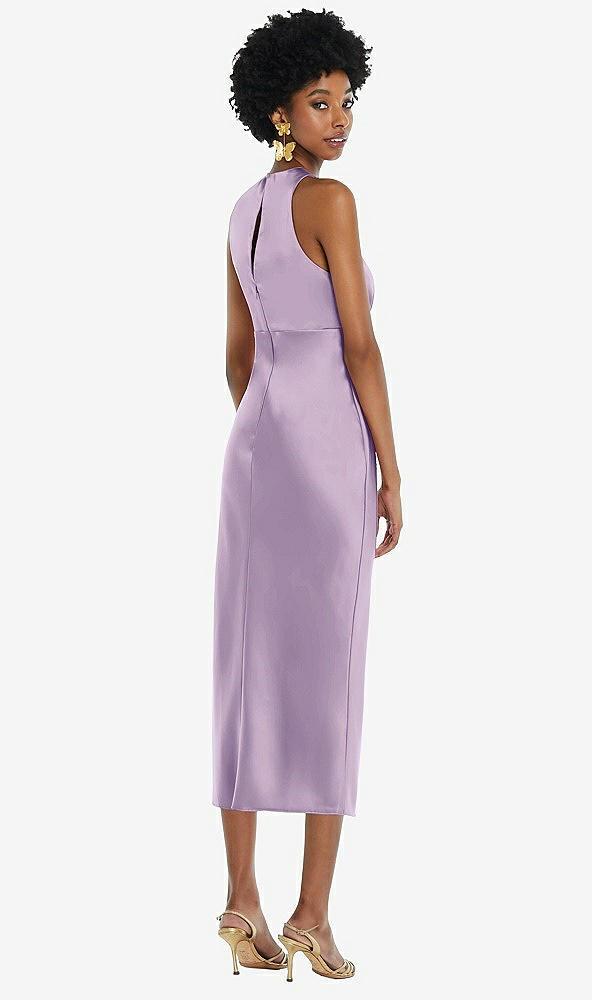 Back View - Pale Purple Jewel Neck Sleeveless Midi Dress with Bias Skirt