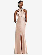 Front View Thumbnail - Cameo Scarf Tie Stand Collar Maxi Dress with Front Slit