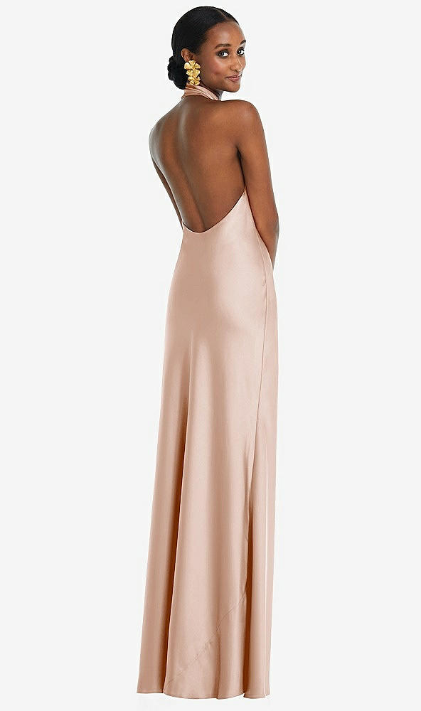Back View - Cameo Scarf Tie Stand Collar Maxi Dress with Front Slit