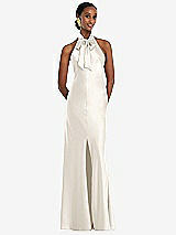 Front View Thumbnail - Ivory Scarf Tie Stand Collar Maxi Dress with Front Slit
