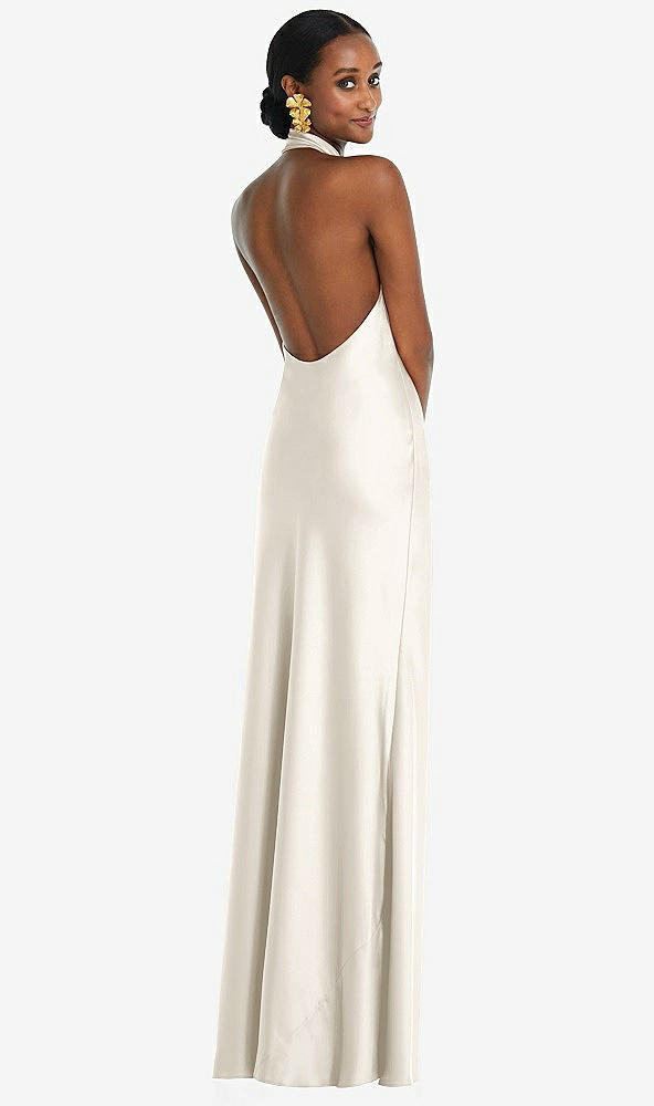 Back View - Ivory Scarf Tie Stand Collar Maxi Dress with Front Slit