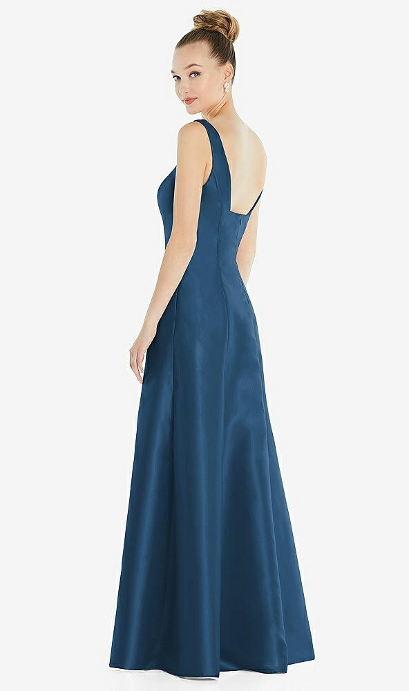 Back View - Dusk Blue Sleeveless Square-Neck Princess Line Gown with Pockets