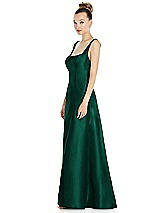 Side View Thumbnail - Hunter Green Sleeveless Square-Neck Princess Line Gown with Pockets