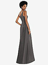 Alt View 3 Thumbnail - Caviar Gray One-Shoulder Satin Gown with Draped Front Slit and Pockets