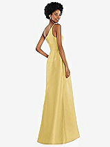 Alt View 3 Thumbnail - Maize One-Shoulder Satin Gown with Draped Front Slit and Pockets