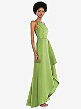 Alt View 2 Thumbnail - Mojito One-Shoulder Satin Gown with Draped Front Slit and Pockets