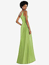 Alt View 3 Thumbnail - Mojito One-Shoulder Satin Gown with Draped Front Slit and Pockets