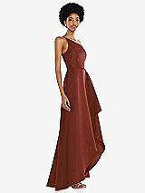 Alt View 2 Thumbnail - Auburn Moon One-Shoulder Satin Gown with Draped Front Slit and Pockets