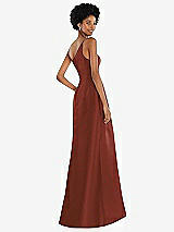 Alt View 3 Thumbnail - Auburn Moon One-Shoulder Satin Gown with Draped Front Slit and Pockets