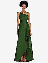 Alt View 1 Thumbnail - Celtic One-Shoulder Satin Gown with Draped Front Slit and Pockets