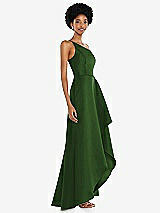 Alt View 2 Thumbnail - Celtic One-Shoulder Satin Gown with Draped Front Slit and Pockets