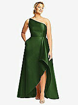 Front View Thumbnail - Celtic One-Shoulder Satin Gown with Draped Front Slit and Pockets