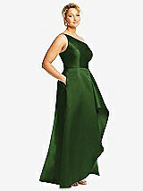 Side View Thumbnail - Celtic One-Shoulder Satin Gown with Draped Front Slit and Pockets