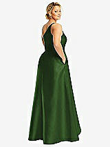 Rear View Thumbnail - Celtic One-Shoulder Satin Gown with Draped Front Slit and Pockets