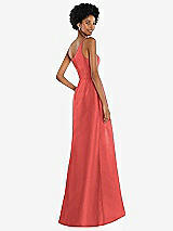 Alt View 3 Thumbnail - Perfect Coral One-Shoulder Satin Gown with Draped Front Slit and Pockets