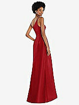 Alt View 3 Thumbnail - Garnet One-Shoulder Satin Gown with Draped Front Slit and Pockets
