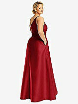 Rear View Thumbnail - Garnet One-Shoulder Satin Gown with Draped Front Slit and Pockets