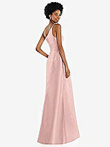 Alt View 3 Thumbnail - Rose - PANTONE Rose Quartz One-Shoulder Satin Gown with Draped Front Slit and Pockets