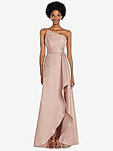 Alt View 1 Thumbnail - Toasted Sugar One-Shoulder Satin Gown with Draped Front Slit and Pockets