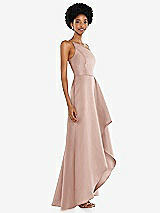 Alt View 2 Thumbnail - Toasted Sugar One-Shoulder Satin Gown with Draped Front Slit and Pockets