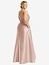 Rear View Thumbnail - Toasted Sugar One-Shoulder Satin Gown with Draped Front Slit and Pockets
