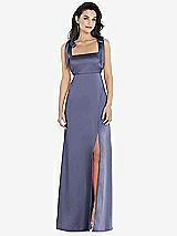 Front View Thumbnail - French Blue Flat Tie-Shoulder Empire Waist Maxi Dress with Front Slit
