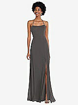 Alt View 1 Thumbnail - Caviar Gray Scoop Neck Convertible Tie-Strap Maxi Dress with Front Slit
