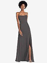 Front View Thumbnail - Caviar Gray Scoop Neck Convertible Tie-Strap Maxi Dress with Front Slit