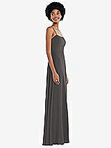 Side View Thumbnail - Caviar Gray Scoop Neck Convertible Tie-Strap Maxi Dress with Front Slit